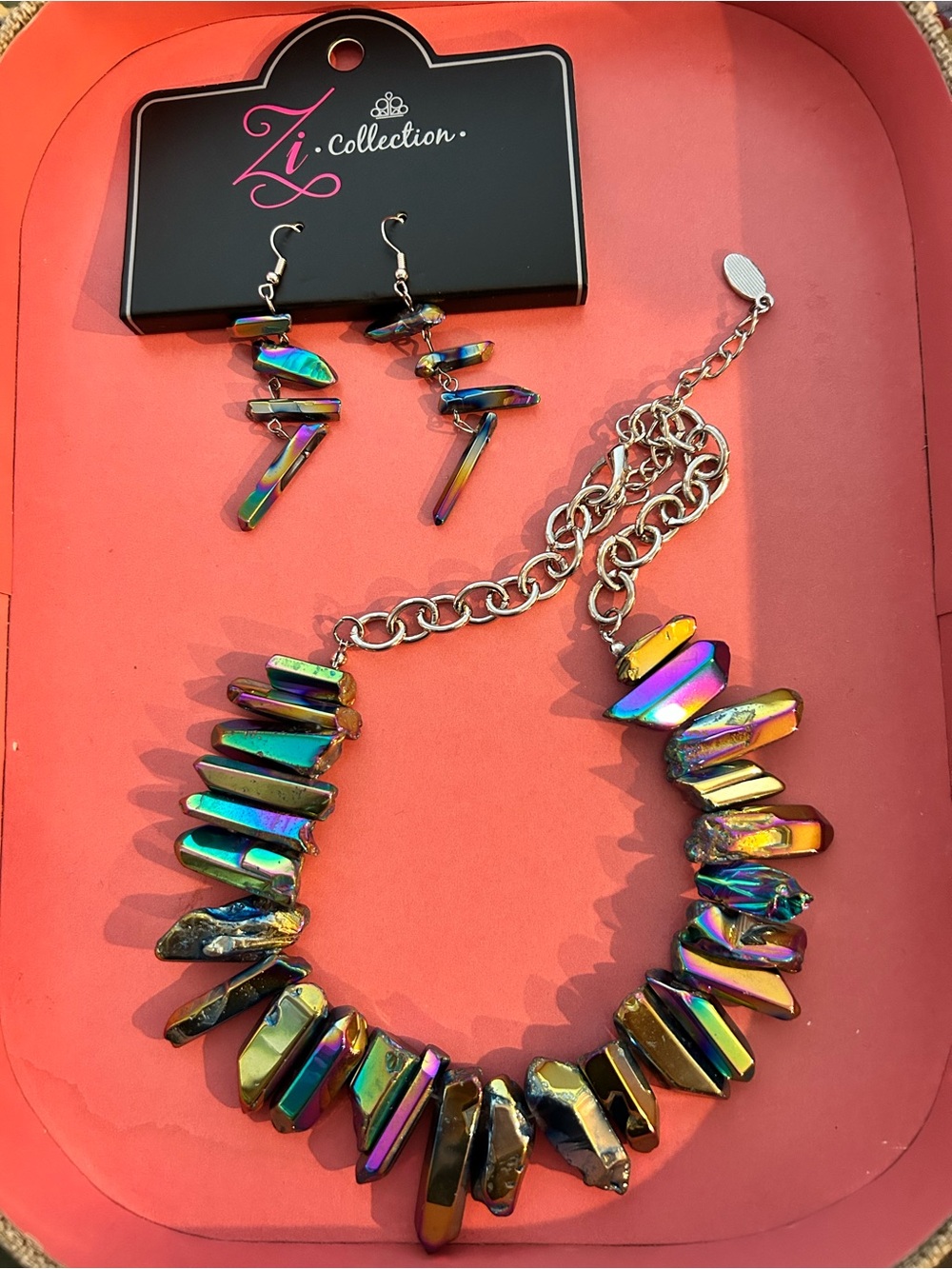 Zi COLLECTION Iridescent Rainbow Crystal Spike Necklace - Multicolor